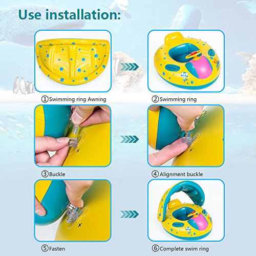 StillCool Baby Pool Float Infant Swimming Ring with Canopy Shade for 1 to 3 Years Old Kids (Yellow&Blue)