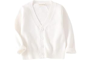 KISBINI Unisex Boys Girls Cardigans Sweater V-Neck Long Sleeve School Uniforms Button Knit Tops