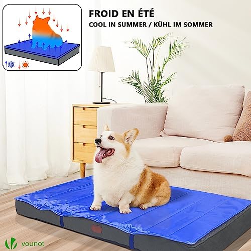Orthopädisches Hundebett mit Abnehmbarer Kühlmatte, 2 in 1 Hundekissen Grosse Hunde, Waschbare Hundematte, Grau 115x81x9 cm