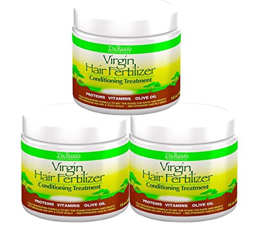 The Roots Naturelle Virgin Hair Fertilizer Conditioning Treatment. Helps Strengthen Hair, Promote Rapid Hair Growth and Protect/Restore Damaged Hair (3 Jar 48oz)