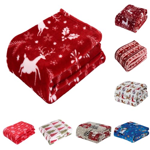 Christmas Blanket Plush Fleece Festive Blankets for Kids and Adults Warm Soft Christmas Blankets and Throws for Winter Holiday Cabin Blanket for Sofa Couch Cozy Xmas Movie Gifts for Women