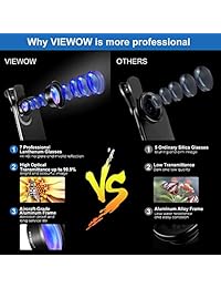 VIEWOW HD 7   Kit de lentes para cámara de teléfono móvil, 15 lentes macro de 0,45 x gran angular con luz LED y funda de viaje, compatible con iPhone X XS, Samsung, Pixel