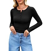 Misakia Long Sleeve Shirts for Women 2025 Spring Fall Tops Henley Button Ribbed Tunic Slim Fit Trendy Outfits