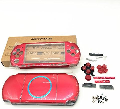 Meijunter Replacement Full Housing Shell Faceplate Case Cover Repair Part w/Button Set for Playstation Portable PSP3000 PSP 3000 Red
