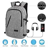 Travel Laptop Backpack Business Laptop Backpack College School Backpack with USB Charging Port and Lock &Headphone interface Water-resistant Laptop Bag for Women and Men Fits up to 15.6-Inch Laptop