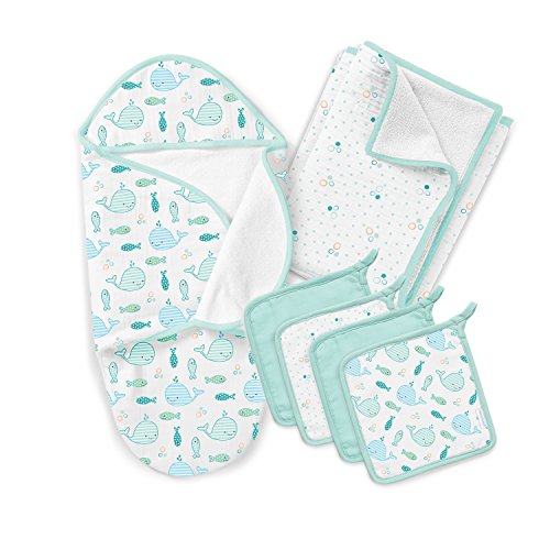 SwaddleMe Baby Bath 5 Piece Gift Set, Striped Whales, One Size