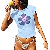 Summer Floral Graphic Baby Tees for Women Y2k Cropped Tops Slim Fit Aesthetic Girls Flower Tshirt Teens 90s Streetwear