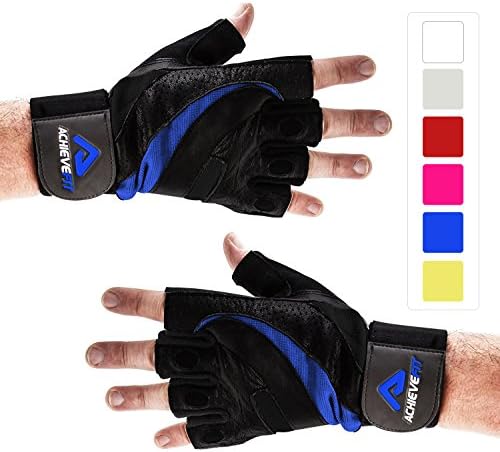 ACHIEVE FIT Weightlifting Gloves - Leather Palm for Fitness savvy Men & Women Firm Grip, Control & Comfort for Weight lifting, Crossfit Training, Gym Workout - Standard or With Wrist Wraps (PAIR)