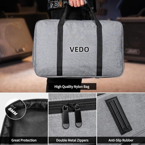 Peda lboard para Guitarra com Fonte de Alimentação Integrada, Feito em Alumínio Leve e Resistente, Inclui Saída USB, Maleta de Transporte, Adaptador e Cabos (55 * 34 * 10cm)