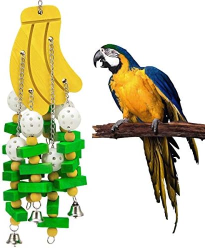 STAJOY Bird Chewing Toys, Parrot Cage Bite Toys, Macaws Hanging Toys Cage Accessories for African Greys, Eclectus, Cockatiels, Conures and Lovely Birds (Banana)
