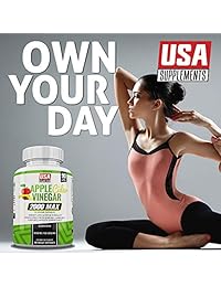 USA Supplements Apple Cider Vinegar Capsules - 2000 Max Apple Cider Vinegar Veggie Capsules - Vegetarian, Gluten Free & Organic Supplements - Weight Loss Boost & Appetite Suppressant