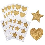 JETEHO 10Sheet 60Pcs Gold Glitter Heart Stickers and Gold Glitter Star Stickers for Kid's Arts Craft Supplies Greeting Cards Home Decoration DIY Craft Ornament