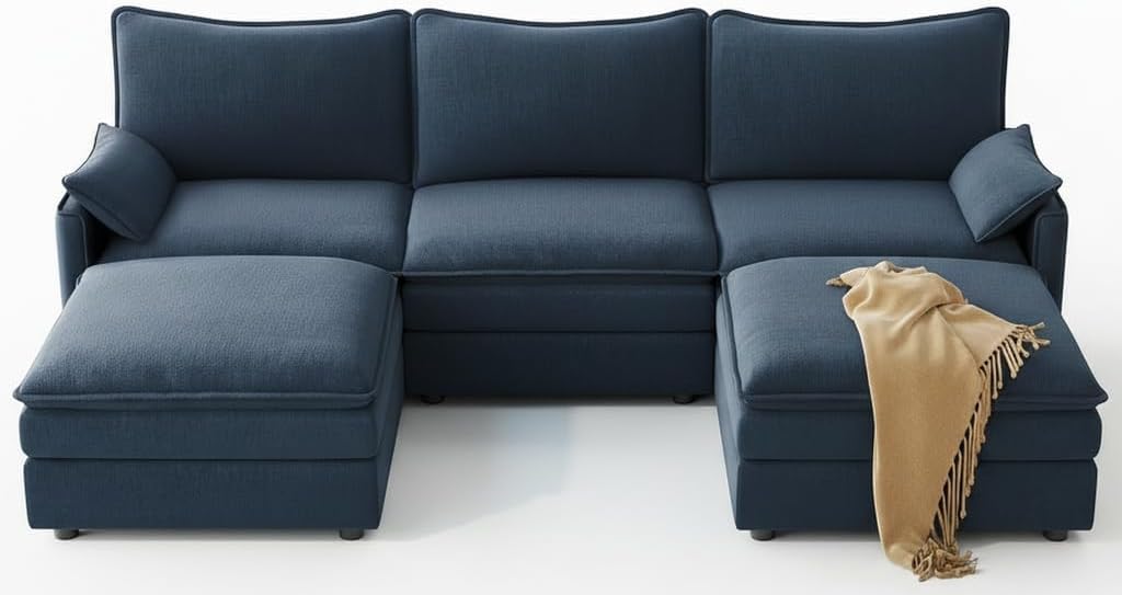 Photo 1 of Vesgantti 108" U Shaped Sectional Couch, Comfy Cloud Modular Sectional Sofa with 2 Ottoman Deep Seat Chenille Modern Cloud Sofa, Modular Sofas for Living Room, Bedroom and Apartment, Blue