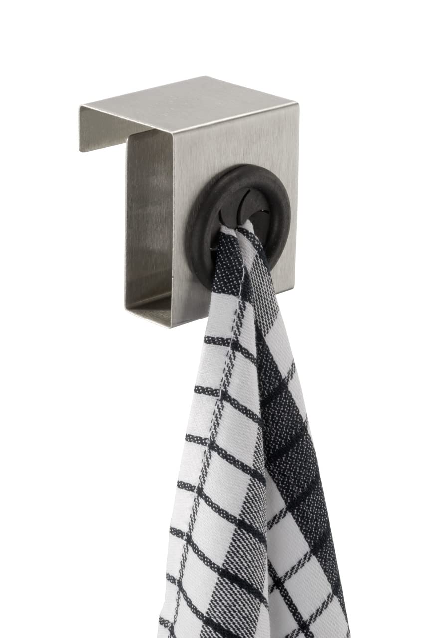 WENKO 4368060100 Kitchen Hook Push Matt, Stainless steel, 5 x 6 x 4 cm, Silver matt