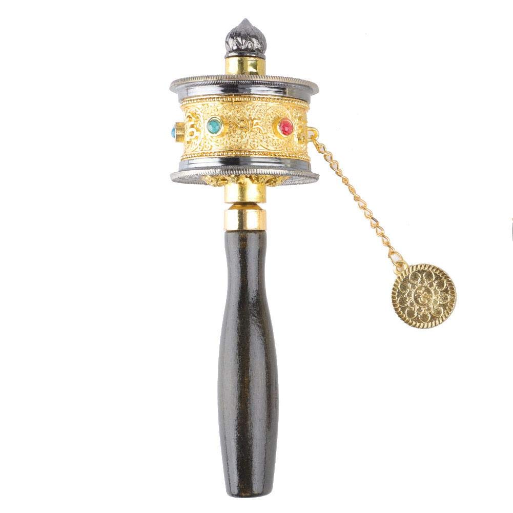 Tibetan Prayer Wheel, Buddhist Handheld Prayer Wheel Alloy Tibetan Buddhism Six Words Mantra Hand Cranking Buddhist Prayer Wheel Fine Workmanship for Buddhist Ritual, Golden