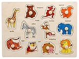 VolksRose 11 Pcs Wooden Matching Pegged Puzzles - Animal - Creative Wood Educational Shape and Color Puzzle - Perfect Christmas Gift for Your Kids