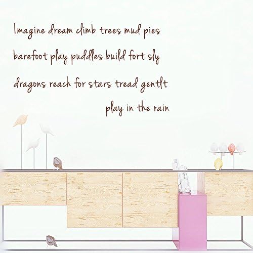 Imagine dream climb trees mud pies barefoot play puddles build fort sly dragons reach for stars tread gentlt play in the rain Wall Sticker Decal Sayings Decor Quote Mural Size:13''X 24''
