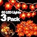 3 Pack Fall Garland with Pumpkin Lights & Enlarged Maple Fall Halloween String Lights Pumpkin Decor, 30Ft 60LED Waterproof Battery Operated Fall Decorations for Home Thanksgiving Decor Indoor Outdoor