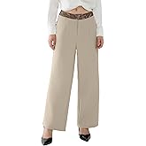 Susclude Womens Lace Casual Dress Pants Wide Leg Baggy Pleated Old Money Slacks High Waisted Fashion Business Work Trousers