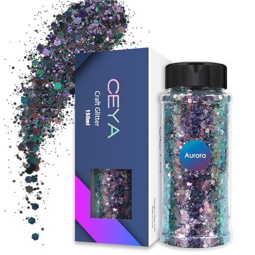 Ceya Chameleon Chunky Glitter, 3.5oz/ 100g Aurora Color Shift Craft Glitter Powder Color Changing Iridescent Flake Sequin for Epoxy Resin, Nail, Tumbler, Slime, Phone Case, Party Decor, Jewelry Making