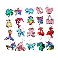 Fuyage Sequin Keychain 20 Pieces Reversible Keychains Glitter Flip Sequin Keychains Animal Fruits Sequin Key Chains for Kids Adults Birthday Party Favors