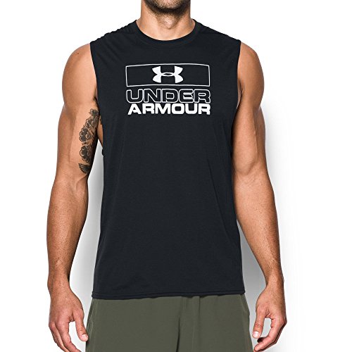 Under armour men s muscle tank, black/white, large