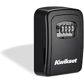 Kwikset Wall Mount Key Storage Lock Box, Combination, 3-9/16", Black | Resettable 4-Digit Code Holds Multiple Keys and Fobs; Weather-Resistant Shell for Realtors and Caregivers