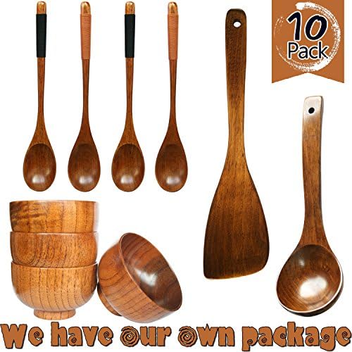 HIZBO MART 10 Piece Handmade Wooden Tableware Set