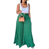 Lexiart Womens High Waisted Chiffon Loose Pleated Wide Leg Palazzo Pants