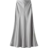 CORIRESHA Women's Elegant Satin Skirt High Waisted Flowy Work Mermaid Maxi Skirt