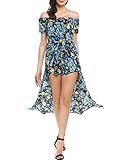 Meaneor Women Floral Off Shoulder Beach High Low Split Maxi Romper Jumpsuit Dress