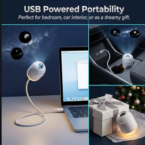 Galaxy Star Projector, 2-in-1 Night Light with 12 Pattern Films, USB Powered, Dimmable, 360° Adjustable, for Bedroom Ceiling Decor