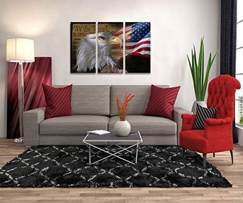 Yatsen Bridge Wall Artwork 3 Panel USA American Flag Canvas Portray Bald Eagle Image Fashionable US Structure Montage Poster Print Paintings Residence Decor for Bed room Workplace Framed Able to Cling (36″ Wx24 H)