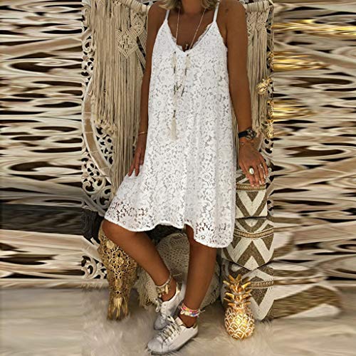 Zottom♪Frauen-Sommer-Sleeveless Feste beiläufige V-Ausschnitt-Kleid lösen Plus Größen-Spitze-Kleid – Bild 5