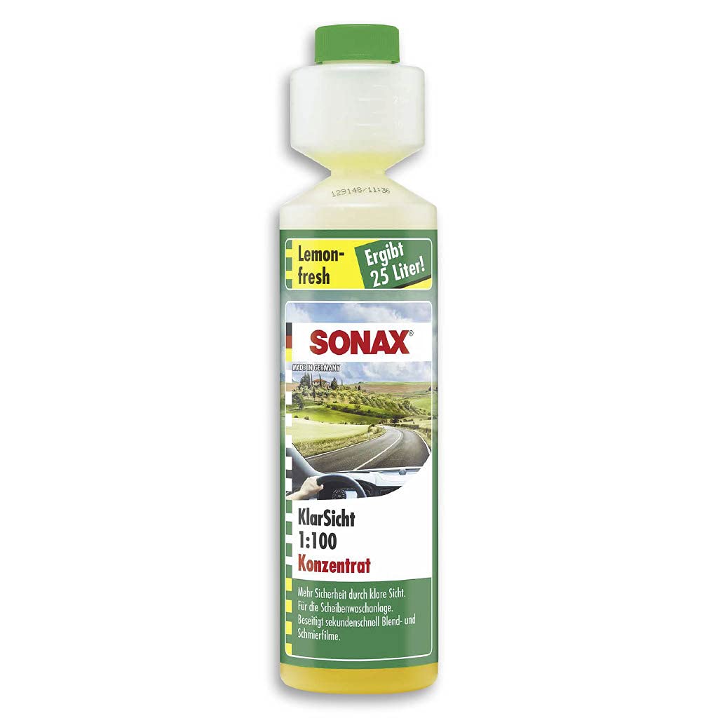 SONAX Clear View 1:100 Concentrate Lemon-Fresh (250 ml) - Greater safety through clear vision. For the windscreen washer. Cleans in seconds. | Item-No. 03731410-544