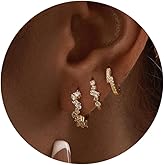 HLJEO CZ Huggie Earrings for Women, Dainty Gold Earring Stacks 14K Gold Plated Small Huggie Hoop Earrings for Women Trendy Hypoallergenic Cute Unique Gold Earrings Set Fashion Gold Womens Jewelry