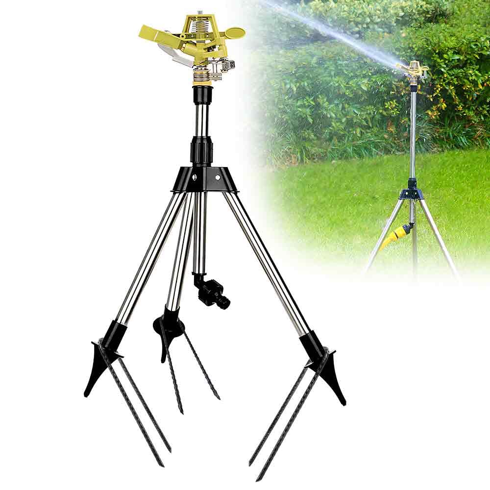 BAUSATZ 1pc Silvery Outdoor Water Sprinkler for Yard Lawn, 360 Degree Rotating, Adjustable Height, Zinc Alloy Sprinkler Head, Impulse Style, 32 - 39ft Spray Distance