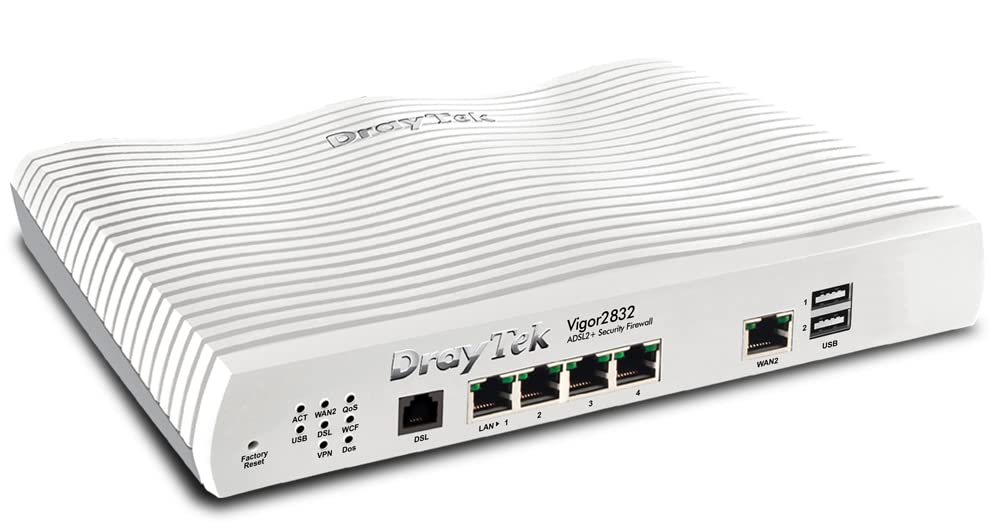 DrayTek Vigor 2832 Ethernet Router, Triple-WAN ADSL2+, 32 VPN Tunnels, 3G/4G Failover Support, Ideal For Small Business