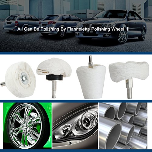 Medoon Polishing Pad Buffing Wheel Kit White Flannelette 5 Pack, Polisher Tools Fit for Metal Aluminum Stainless Steel Chrome Wood Plastic Ceramic Glass Woods Fabric Cotton Machine Jewelry etc