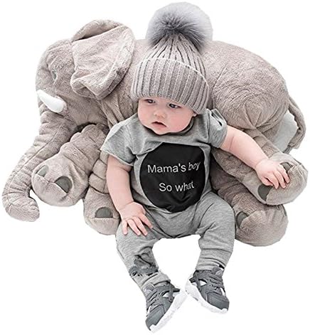Kiicco Baby Elephant Doll Stuffed Elephant Plush Pillow Kids Toy Sleeping Pillow (Large, Gray)