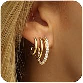 CHESKY 14k Gold Plated Triple Illusion Huggie Stud Earrings, Trendy Double Huggie Hoop Earrings for One Hole, Dainty Gold Claw Earrings for Women Cute Everyday Jewelry Gift