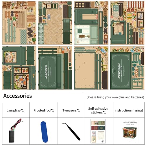 Chinoket Book Nook Kit –Sala de flores Aura Verde(Romance eterno),Puzzle 3D de Madera con Luz LED, Miniatura Creativa para niños y Adultos, Decoración Hogareña y Regalo Original
