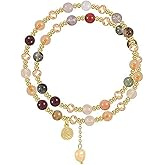 IS4U Double Layered Crystal Bead Bracelet Vintage Bead Pearl Tassel Bracelet Gold Bead Bracelets Trendy Double Layer Stacked Tassel Bracelets for Women