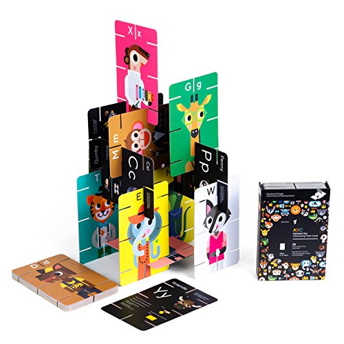 Giantsuper Construct-O-Cards: ABC Alphabet Zoo Interlocking Flash Cards - Constructible Vocabulary/Animal/Color/Shape/Letter Cards for Toddlers and Preschoolers