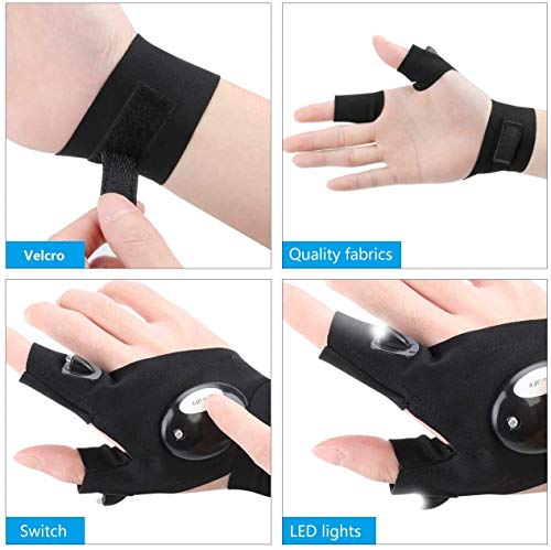 FILOWA LED Fingerlos Angelhandschuhe,1 Paar Outdoor Taschenlampe Handschuhe Schwarz Arbeitshandschuhe mit Licht zum… – Bild 4