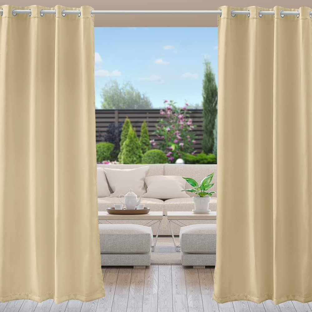 Outdoor Curtains - Anjee Outdoor Curtains for Patio Waterproof Grommet Light Blocking Thermal Insulated Privacy Protection Blackout Drapes for Front Porch Sliding Door Gazebos, 52 x 84 inches Beige 1 Panel