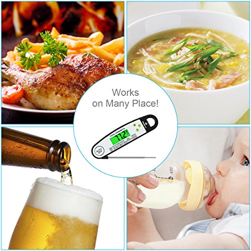 Philorn Meat Thermometer, Waterproof Instant Read Digital Cooking Thermometer with Folding Probe, LCD Screen, Internal Magnet for Quick Storage or Access, Ideal for Kitchen Grill BBQ Food Cake Turkey