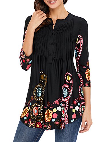 image for Aincrso Women Floral Tunic with 3/4 Sleeves - Long Casual Floral Shirt