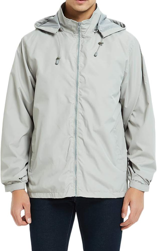 MADHERO Mens Windbreaker Jackets Lightweight Removable Hood Water-Resistant