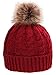 Simplicity Beanies Women Hat Winter Hat Hand Knit Faux Fur Pom Slouchy Beanie for Women Burgundy